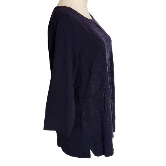 Talbots Navy Embroidered 100% Cotton 3/4 Sleeve Knit Top Women's Size L - Picture 2 of 14